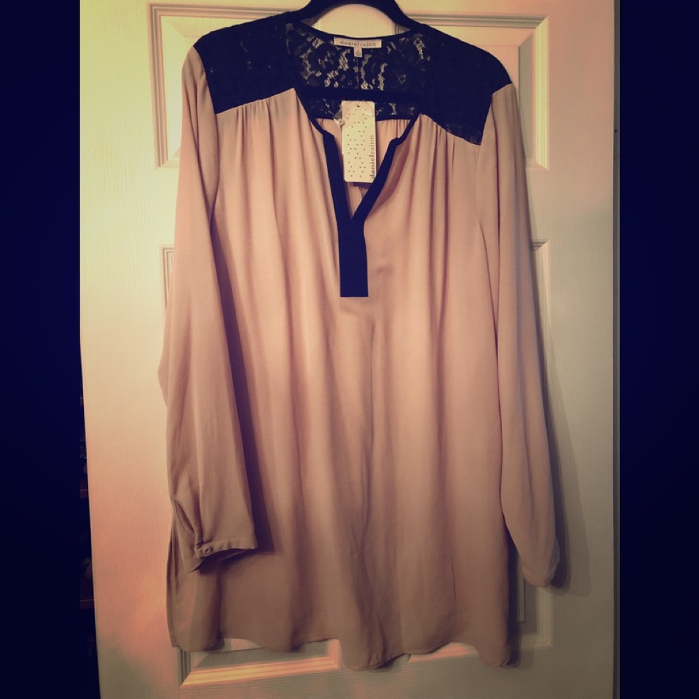 Daniel Rainn Blush pink blouse with black lace